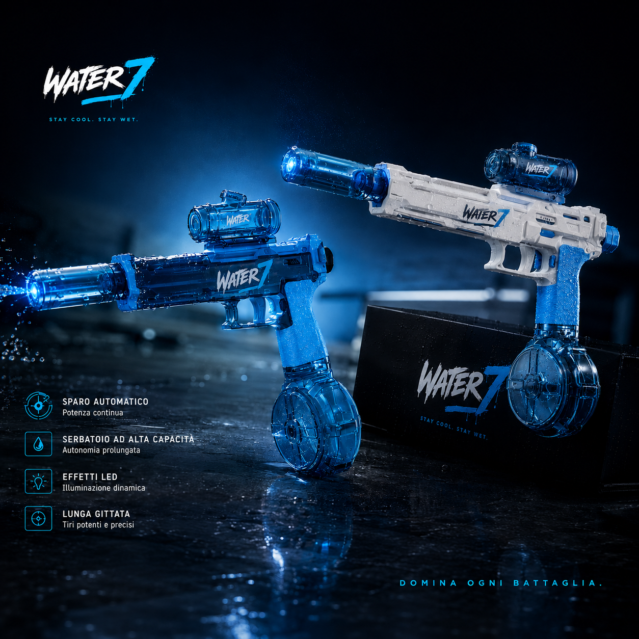 Water7™ Pro — Pistola ad Acqua LED Elettrica